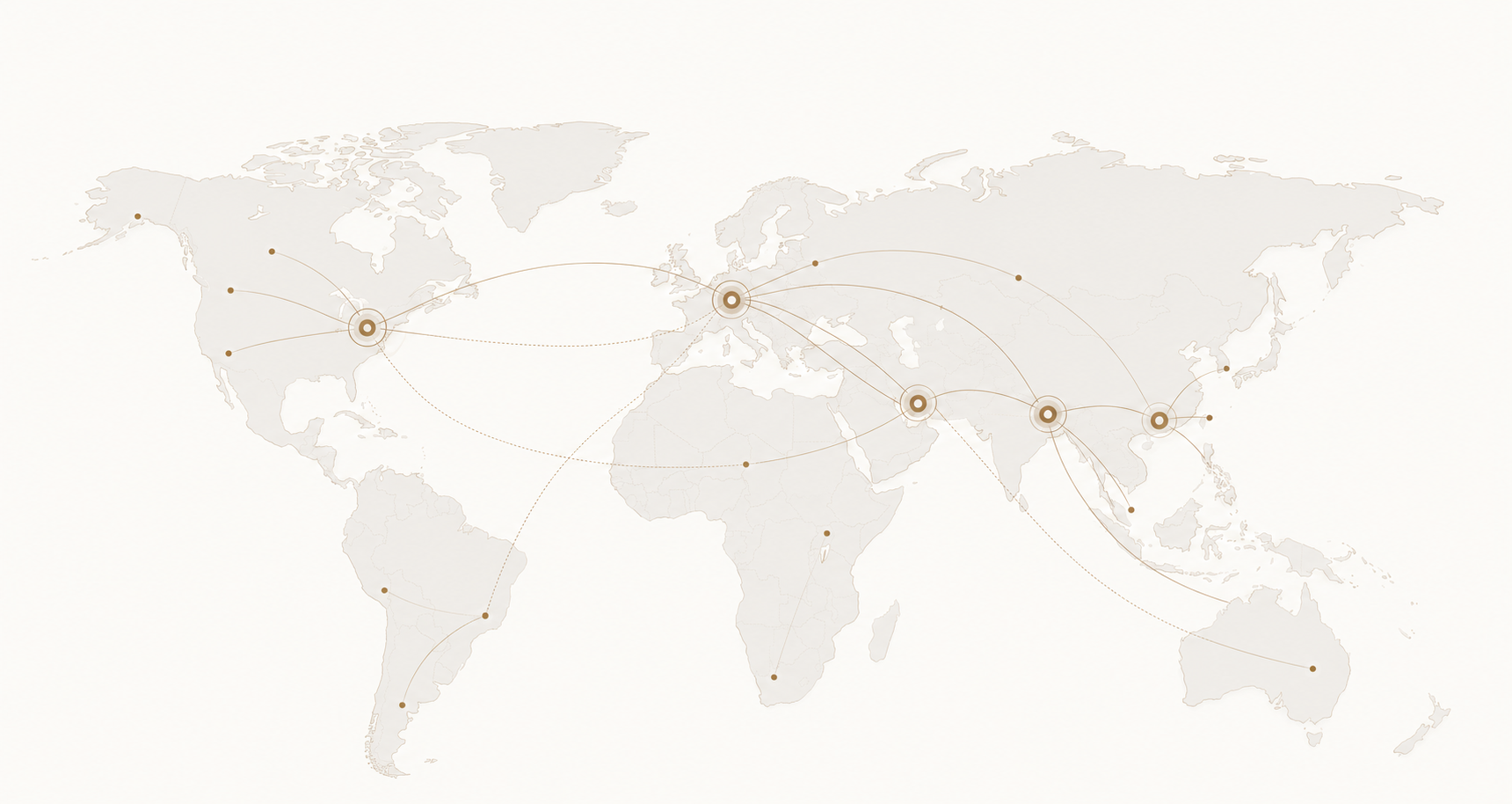World map highlighting international engagement across Europe, the Middle East, South Asia, East Asia and North America